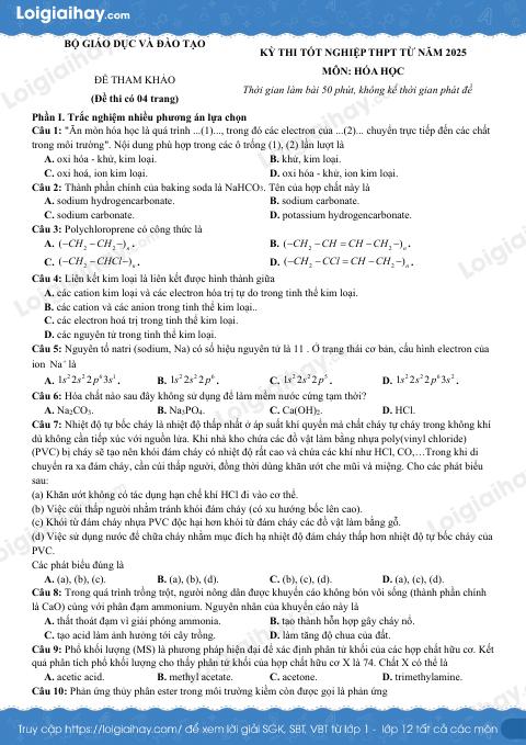 Đề tham khảo thi Hóa THPT - có lời giải chi tiết